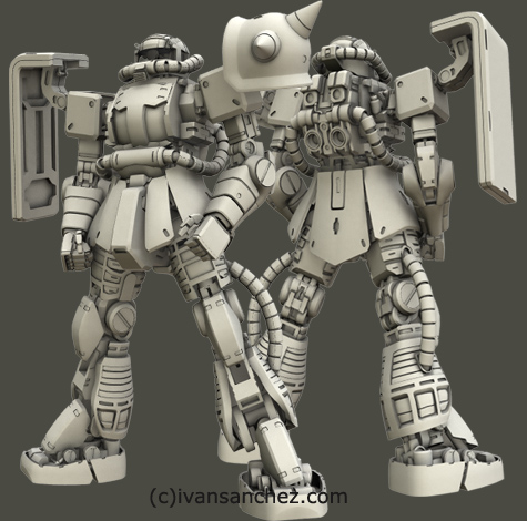 mobile suit gundam zaku II F2 ver 2 gouf custom J 3d mesh cg sandrum bonds of the battlefield senjo no kizuna